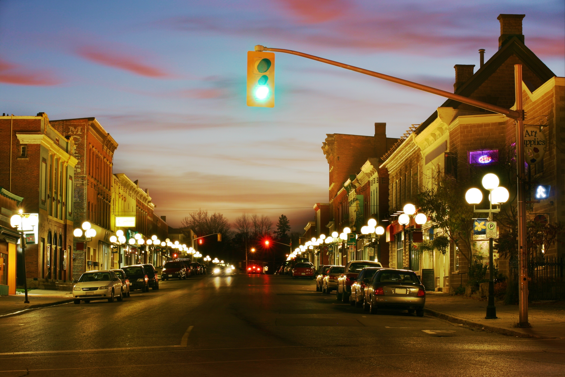 local downtown with working electrical lights.